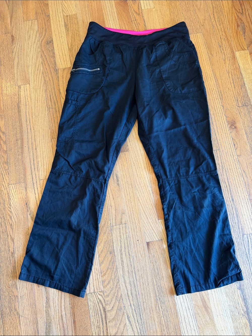 Beyond Scrubs Black  Pants Pink Waistband Trim Large
